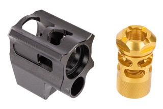 Tyrant Designs Glock Gen 3 Compensator features a black on gold finish